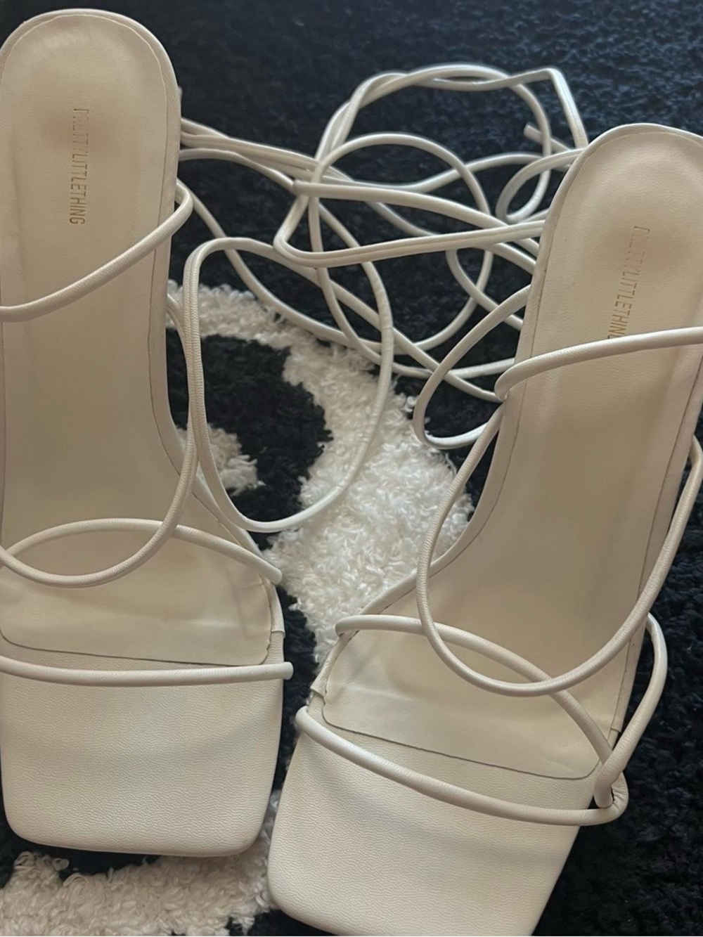 PrettyLittleThing Cream Lace-Up Square Toe Heels